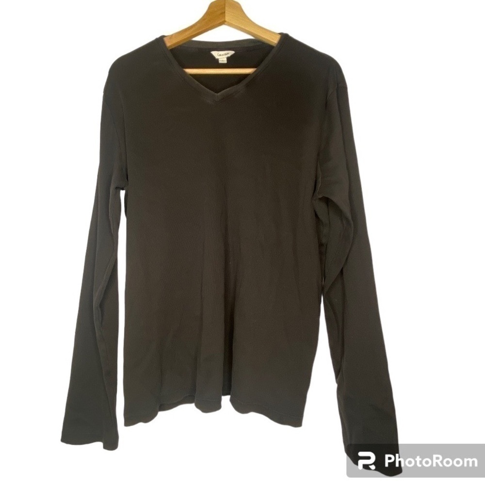 CALVIN KLEIN RIBBED MENS BLACK LONG SLEEVE TOP SIZE LARGE